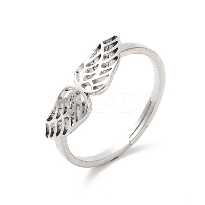 Non-Tarnish 304 Stainless Steel Hollow Wings Adjustable Ring for Women RJEW-L107-033P-1