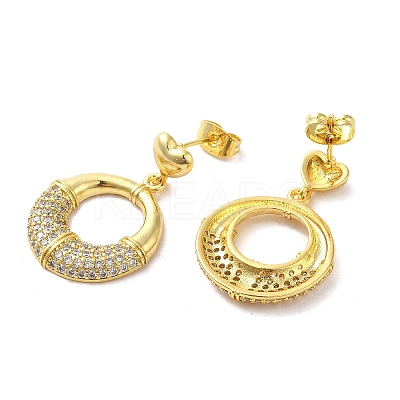 Ring Brass Micro Pave Clear Cubic Zirconia Stud Earrings for Women EJEW-A040-03G-1