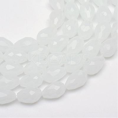 Teardrop Faceted Imitation Jade Glass Beads Strands GLAA-Q052-A05-1