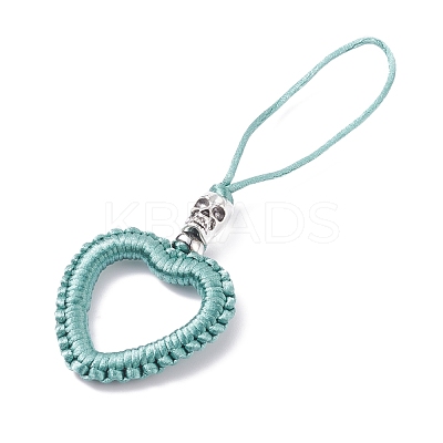 Heart Braided Nylon Cord Mobile Accessories HJEW-JM00607-1