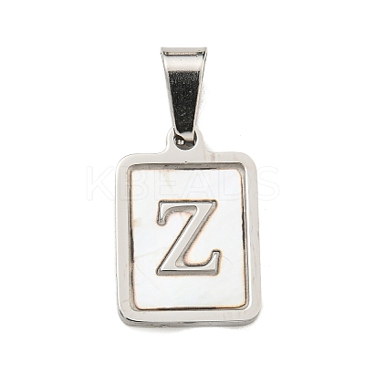 304 Stainless Steel Pave Natural White Shell Pendants STAS-S130-03P-Z-1