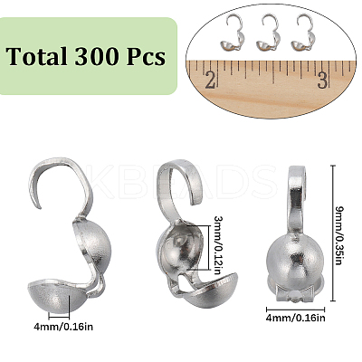 300Pcs 304 Stainless Steel Bead Tips STAS-SC0007-04-1