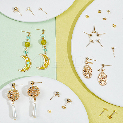 120Pcs 3 Style 304 & 202 Stainless Steel & Brass Ball Post Stud Earring Findings Sets FIND-AR0003-85-1