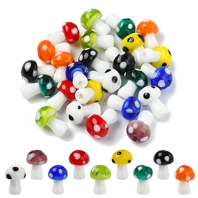 3 Strands Mushroom Handmade Lampwork Beads Strands LAMP-YW0001-33-1