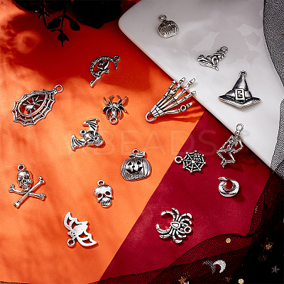 64Pcs 16 Style Tibetan Style Alloy Pendants FIND-SC0002-67-1
