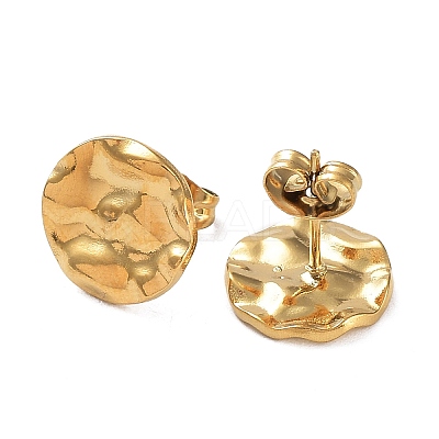 Ion Plating(IP) 304 Stainless Steel Textured Flat Round Ear Studs for Women EJEW-P234-11G-1