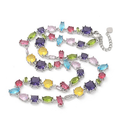 Brass Micro Pave Colorful Cubic Zirconia Link Chain Necklaces NJEW-M089-01P-1