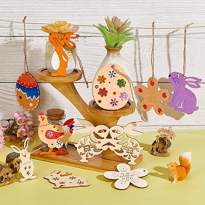 Easter Theme Unfinished Wood Pendant Decorations HJEW-WH0043-58-1
