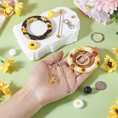 DIY Sunflower Iron Beadable Bar Keychain Making Kits DIY-TA0010-21-1