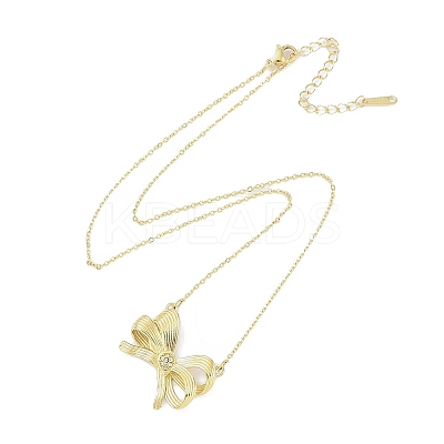 304 Stainless Steel Crystal Rhinestone Cable Chain Bowknot Pendant Necklaces for Women NJEW-C055-08G-1