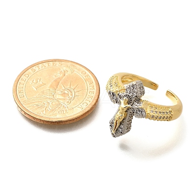 Brass Micro Pave Clear Cubic Zirconia Cuff Rings RJEW-U035-02GP-02-1
