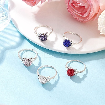 Handmade Polymer Clay Rhinestone Finger Rings for Women RJEW-JR00919-1