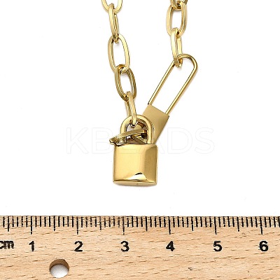 304 Stainless Steel Lock Pendant Paperclip Chain Necklaces for Women Men LS-NJEW-Q028-07G-1