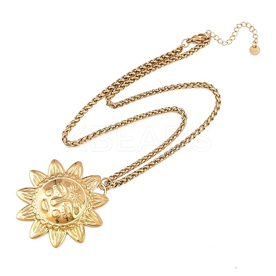 304 Stainless Steel Embossed Human Face Pendant Wheat Chain Necklaces NJEW-P430-03A-G-1