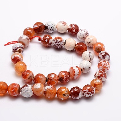 Dyed Natural Fire Crackle Agate Faceted Round Beads Strands G-E320C-12mm-06-1