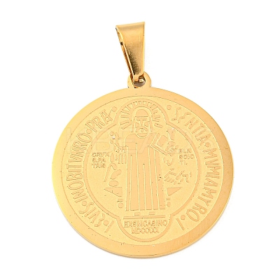 Ion Plating(IP)Trendy Necklace Findings Flat Round with San Benito 304 Stainless Steel Pendants STAS-L012-A07G-1