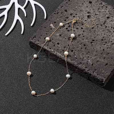 Natural Pearls Beaded Chain Necklace NJEW-JN04345-1