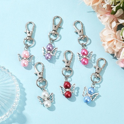 6Pcs 6 Colors Angel Glass Pearl & Alloy Pendant Decoration HJEW-YW00072-1