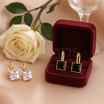 4Pcs 2 Colors Brass Cubic Zirconia Square Dangle Earrings EJEW-GO0001-10-1