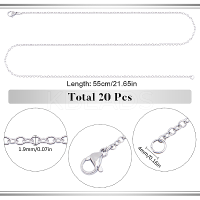 20Pcs 304 Stainless Steel Cable Chain Necklaces Set STAS-SC0008-06-1