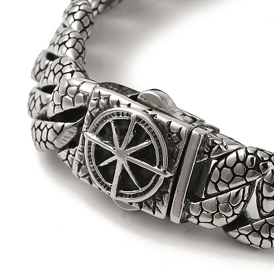 304 Stainless Steel Compass Cuban Link Chain Bracelets for Women Men BJEW-Q341-05A-AS-1