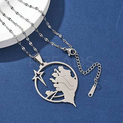 201 Stainless Steel Hollow Star with Prayer Pendant Necklaces for Ramadan & Eid Mubarak NJEW-D318-04P-1