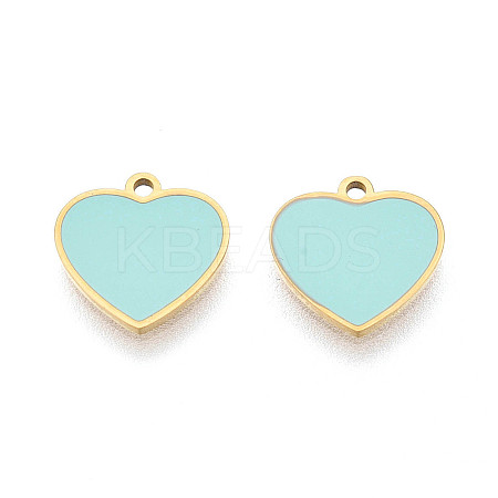304 Stainless Steel & Enamel Heart Pendants STAS-T073-21G-1