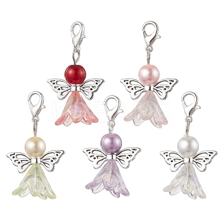 Angel Acrylic & Glass Pearl Pendant Decorations HJEW-JM02364-02-1