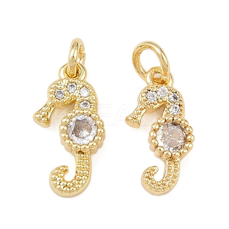 Brass Micro Pave Clear Cubic Zirconia Charms KK-G544-02G-01-1
