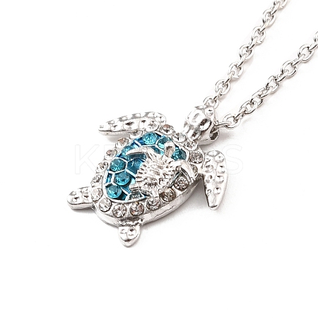 Aquamarine Rhinestone Sea Turtles Pendant Necklace for Women LS-NJEW-I113-02P-1
