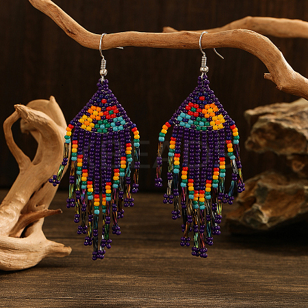 Bohemian Style Handmade Earrings with Glass Beads and Tassels QT0672-3-1