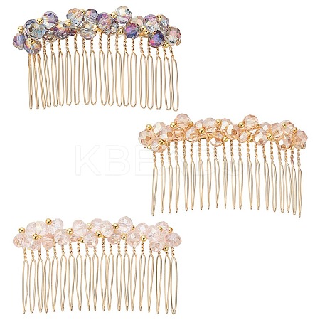 CRASPIRE 3Pcs 3 Colors Fashionable Glass & Brass Hair Combs OHAR-CP0001-03-1