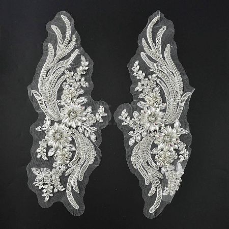 Phoenix Tail Pattern Glass Rhinestone & Mesh Base Fabrics Handwork Embroidery Cloth Sew on Appliques PATC-WH0009-02B-1