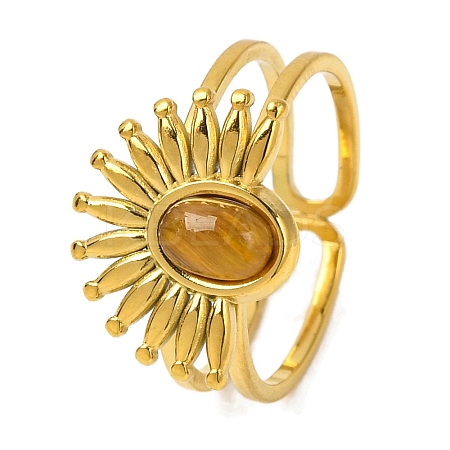 Oval Natural Tiger Eye Finger Rings RJEW-Q822-49G-02-1