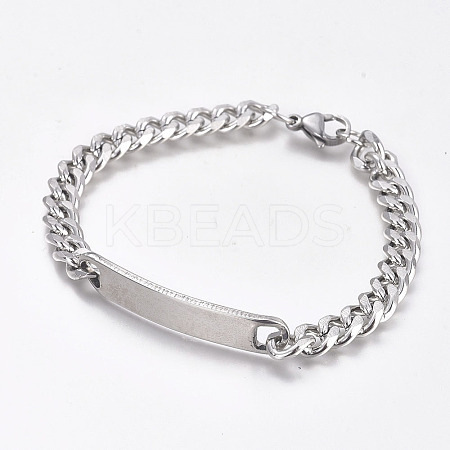 Tarnish Resistant 304 Stainless Steel Curb Chain ID Bracelets X-BJEW-G631-04P-1