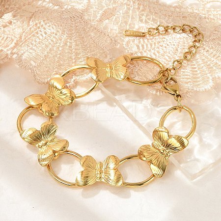 304 Stainless Steel Butterfly & Oval Link Bracelets for Women  BJEW-U023-03G-1