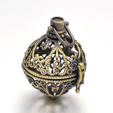 Round Brass Hollow Cage Pendants LS-KK-L083-06AB-RS-1