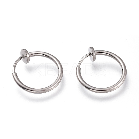 Tarnish Resistant 304 Stainless Steel Retractable Clip-on Hoop Earrings X-STAS-O135-01D-1