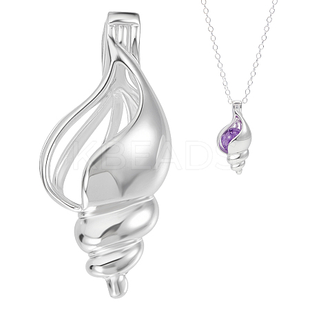 1Pc 925 Sterling Silver Conch Shaped Bead Cage Pendants STER-BC0003-95-1