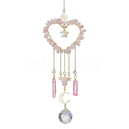 Natural Rose Quartz Chip Beads with Brass Findings Pendant Decorations HJEW-JM01814-01-1
