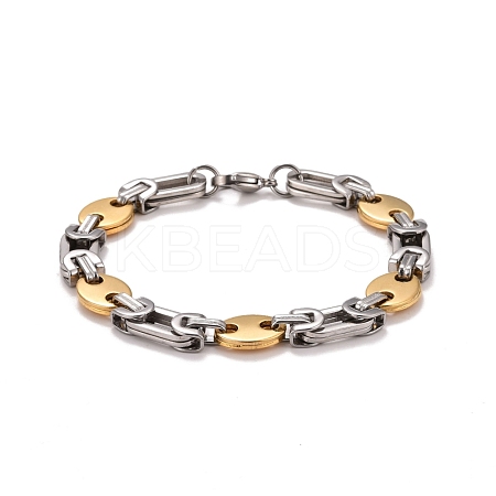 PVD Vacuum Plating 201 Stainless Steel Bean Link Chain Bracelets STAS-E160-09GP-1