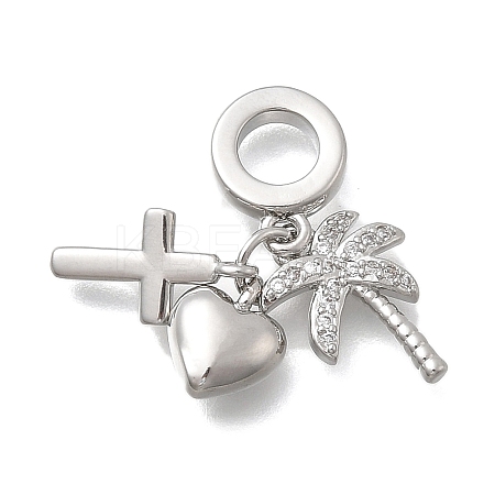 Brass Micro Pave Clear Cubic Zirconia European Dangle Charms KK-D431-033F-P-1