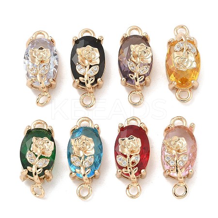 Brass Pave Faceted Glass Oval Connector Charms KK-G517-13G-1