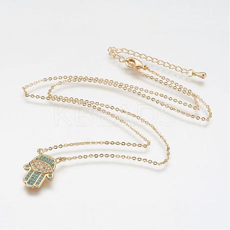 Brass Micro Pave Cubic Zirconia Pendant Necklaces NJEW-J051-13G-1