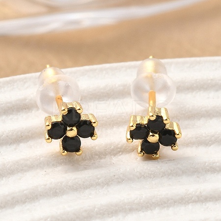 Brass Micro Pave Cubic Zirconia Flower Stud Earrings EJEW-D337-03G-1