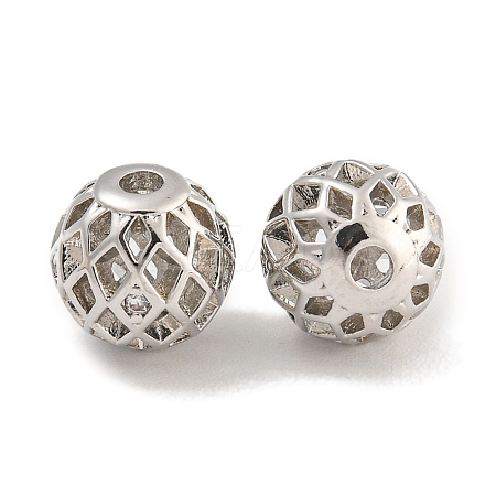 Rack Plating Brass Micro Pave Clear Cubic Zirconia Beads KK-U030-18P-1