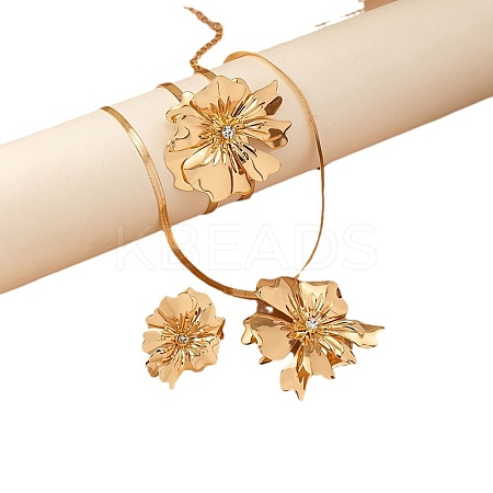 Flower Alloy Rhinestones Pendant Necklaces & Rings & Cuff Bangles Sets for Women FS-WG14933-01-1