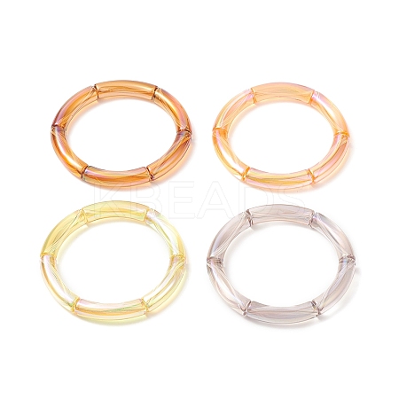 4Pcs 4 Color Acrylic Curved Tube Stretch Bracelets Set for Women BJEW-JB09305-02-1
