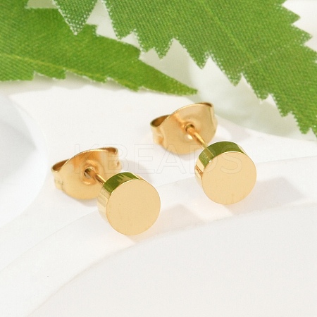 Ion Plating(IP) Flat Round 304 Stainless Steel Stud Earrings EJEW-O052-08G-1