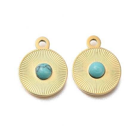 Dyed Synthetic Turquoise Flat Round Charms STAS-Q335-17G-1